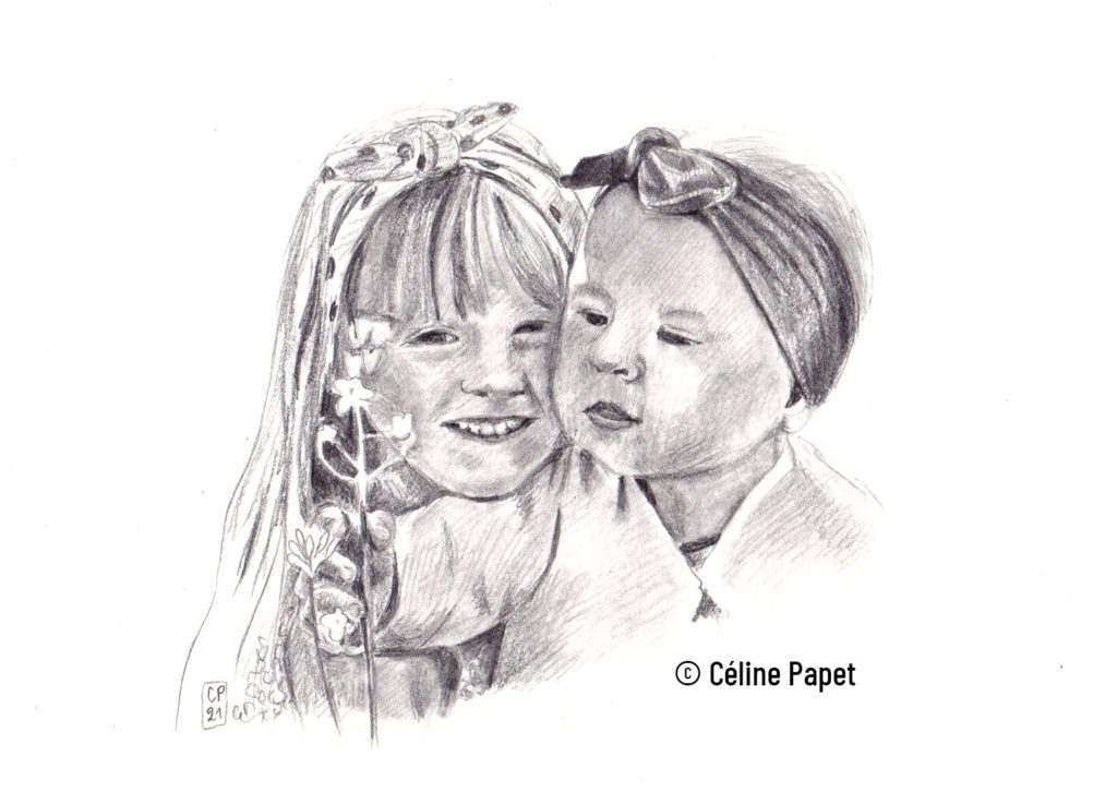 Portraits filles Valou, dessin crayon graphite